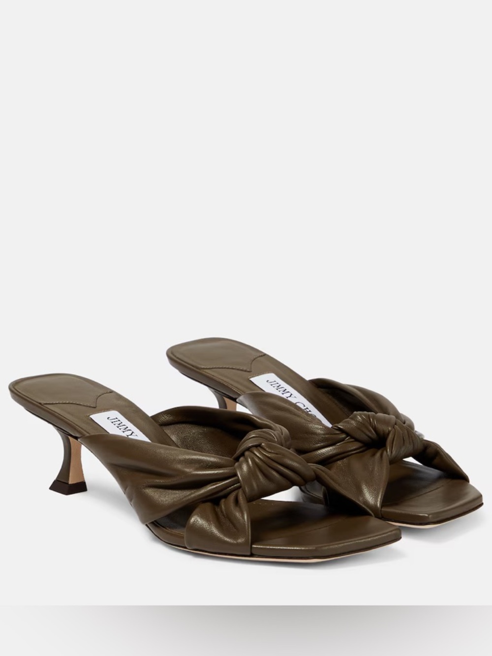 JIMMY CHOO Avenue 50mm Heel Twist Detail Caper Green Leather Sandals EUC Sz 41